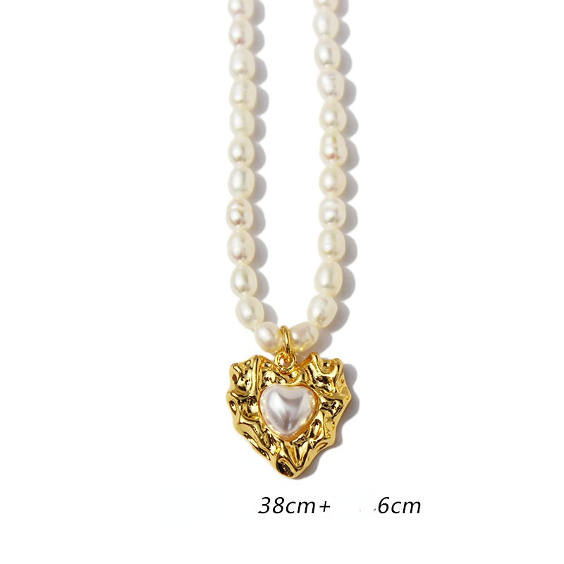 wholesale Collar de clavícula de perla de corazón de oro de cobre